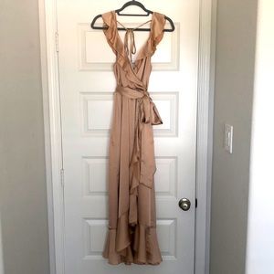 Samantha Ruffle Wrap Dress Champagne Luxe Satin Show Me Your Mumu